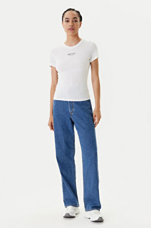 Kadın Slim Fit Logolu T-Shirt - Ekru | M