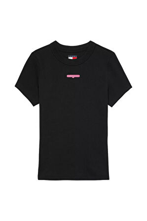 Kadın TJW Slim Script Label SS T-Shirt - Siyah | S