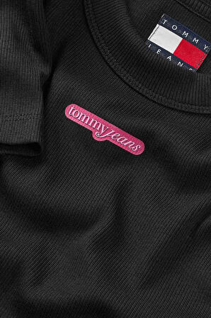 Kadın TJW Slim Script Label SS T-Shirt - Siyah | M