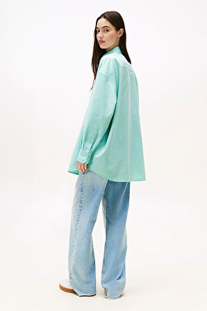 Kadın Oversize Cep Detaylı Gömlek - Mint Yeşili | M