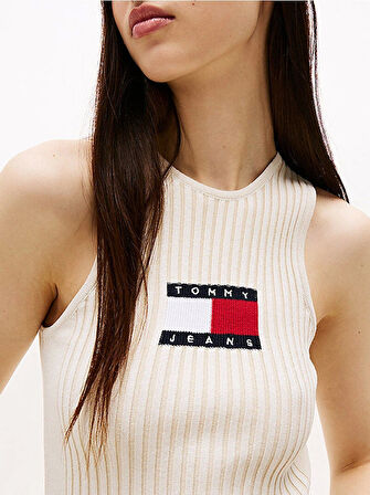 Tommy Jeans TJW RIB RACER TANK Kadın Beyaz Kazak DW0DW20975YBL