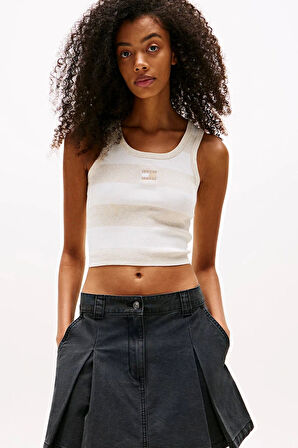 Tommy Jeans Tommy Jeans Çizgili Kısa Kadın  Bej Kazak DW0DW20969AE3