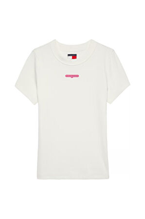 Kadın TJW Slim Script Label SS Tee EXT T-Shirt - Ekru | L