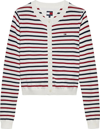 Tommy Jeans Kadın Klasik Bisiklet Yaka Beyaz Kazak DW0DW209760FG