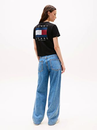 Tommy Jeans TJW REG SH TOMMY US FLAG SS TEE Kadın Siyah T-shirt DW0DW21423BDS