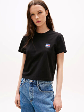 Tommy Jeans TJW REG SH TOMMY US FLAG SS TEE Kadın Siyah T-shirt DW0DW21423BDS