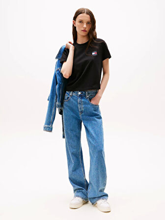 Tommy Jeans TJW REG SH TOMMY US FLAG SS TEE Kadın Siyah T-shirt DW0DW21423BDS