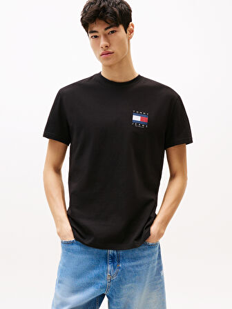 TOMMY HILFIGER Erkek Marka Logolu Pamuklu Günlük Kullanıma Uygun Siyah T-Shirt DM0DM21910 BDS