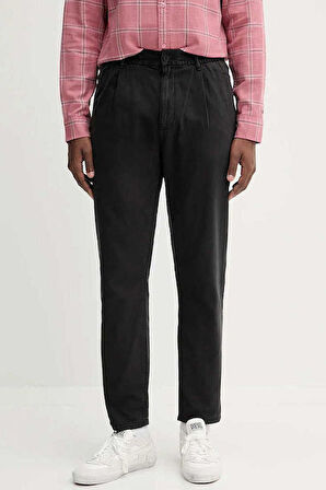 Erkek Çift Pilili Rahat Konik Kesim Pantolon - Siyah | 30/32