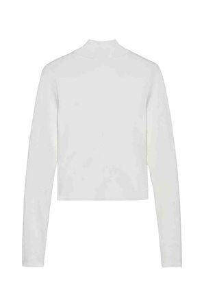 Kadın High Neck Fermuarlı Triko Kazak - Ekru | XL