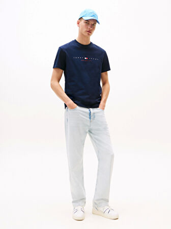 Tommy Jeans TJM REG FLAG LINEAR SS TEE EXT Erkek Mavi T-shirt DM0DM21911C1G