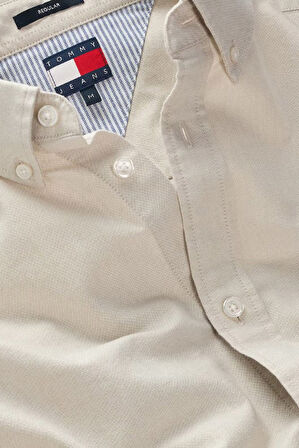Erkek Regular Fit Düğmeli Yaka Oxford Gömlek - Bej | XL