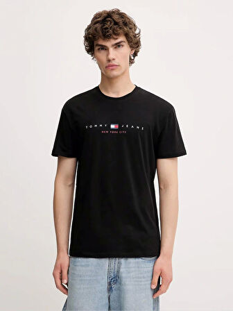 Tommy Jeans TJM REG FLAG LINEAR SS TEE EXT Erkek Siyah T-shirt DM0DM21911BDS