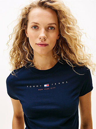 Tommy Jeans TJW SLIM TJ US LINEAR SS TEE Kadın Mavi T-shirt DW0DW21422C1G