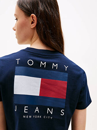 Tommy Jeans TJW REG SH TOMMY US FLAG SS TEE Kadın Mavi T-shirt DW0DW21423C1G