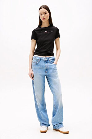 Kadın Linear Logo Slim T-Shirt - Siyah | L