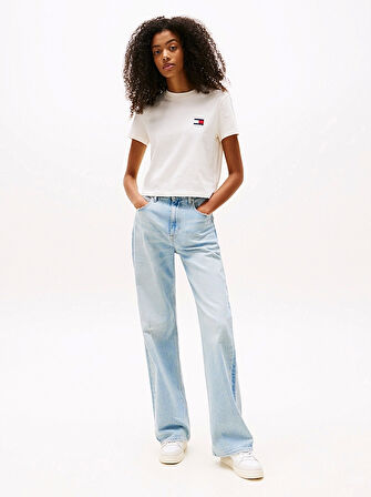 Tommy Jeans TJW REG SH TOMMY US FLAG SS TEE Kadın Beyaz T-shirt DW0DW21423YBH
