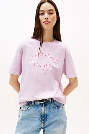 Kadın Varsity Logolu Relaxed Fit T-Shirt - Pembe | S