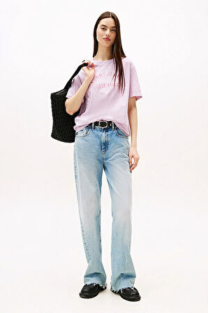 Kadın Varsity Logolu Relaxed Fit T-Shirt - Pembe | S