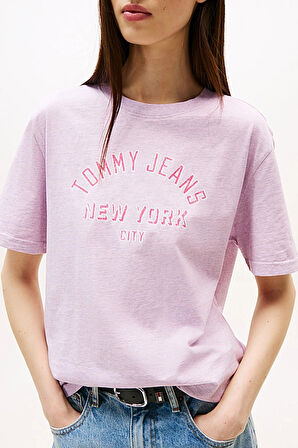 Kadın Varsity Logolu Relaxed Fit T-Shirt - Pembe | S