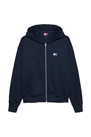 Erkek Cropped Fit Kapüşonlu Fermuarlı Sweatshirt - Lacivert | XL