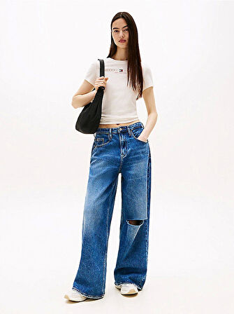 Tommy Jeans TJW SLIM TJ US LINEAR SS TEE Kadın Beyaz T-shirt DW0DW21422YBH