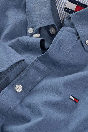 Erkek Regular Fit Düğmeli Yaka Keten Karışımlı Gömlek - Mavi | XS