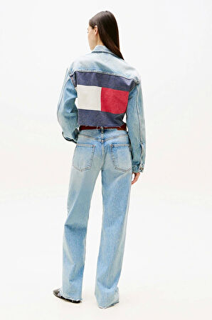 Tommy Jeans Kadın İkonik Şeritli Kısa Jean Mavi Ceket DW0DW210631A5