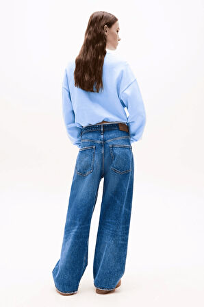 Kadın Crop Script Logolu Sweatshirt - Mavi | M