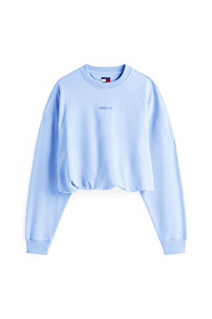 Kadın Crop Script Logolu Sweatshirt - Mavi | M
