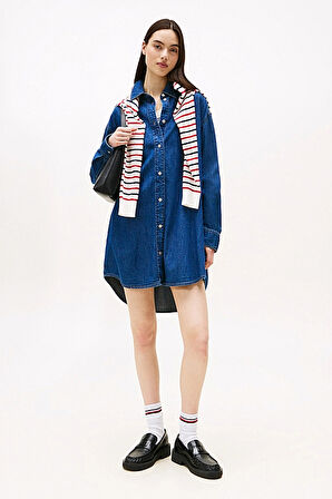 Kadın Relaxed Fit Kot Gömlek Elbise - Mavi | M