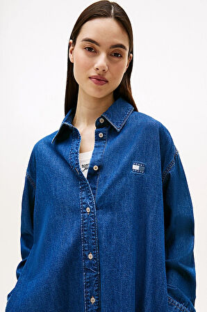 Kadın Relaxed Fit Kot Gömlek Elbise - Mavi | M