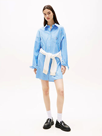 Tommy Jeans TJW OVS MINI SHIRT DRESS EXT Kadın Mavi Elbise DW0DW211220BB