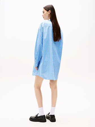 Tommy Jeans TJW OVS MINI SHIRT DRESS EXT Kadın Mavi Elbise DW0DW211220BB