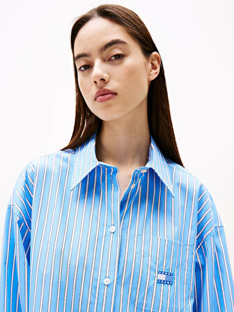 Tommy Jeans TJW OVS MINI SHIRT DRESS EXT Kadın Mavi Elbise DW0DW211220BB