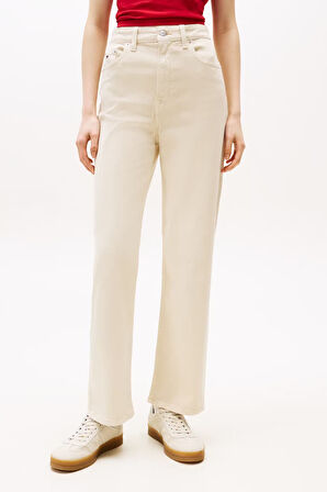 Kadın Slim Fit Yüksek Bel Düz Paça Pantolon - Krem | 31/28