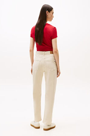 Kadın Slim Fit Yüksek Bel Düz Paça Pantolon - Krem | 31/28