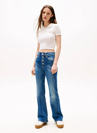 Tommy Jeans Yuvarlak Yaka Standart Düz Ekru Kazak Kadın DW0DW20965YBL