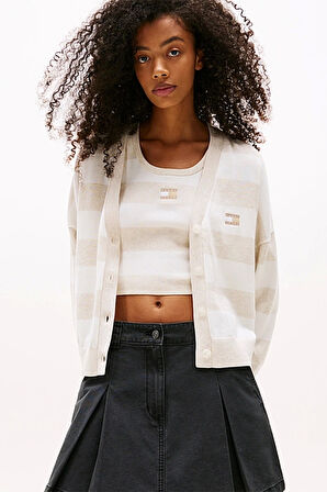 Tommy Jeans Kadın Rahat Kesim Çizgili Bej Kazak DW0DW20968AE3