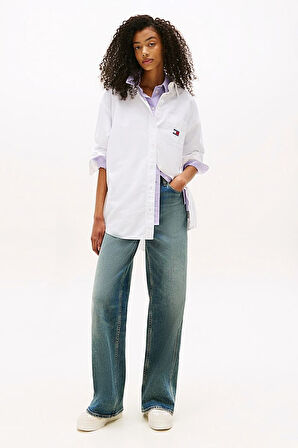 Kadın Oversize Cep Detaylı Gömlek - Beyaz | S