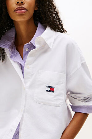 Kadın Oversize Cep Detaylı Gömlek - Beyaz | S