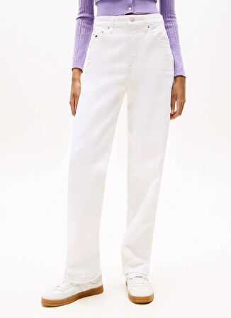 Tommy Jeans Yüksek Bel Düz Paça Slim Straight Beyaz Kadın Denim Pantolon DW0DW204811D0