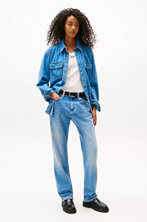 Kadın Rahat Kalıp Çift Göğüs Cepli Kot Gömlek - Mavi | XS