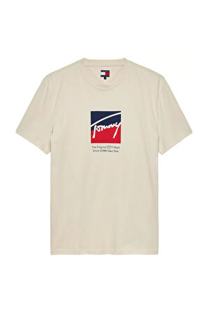 Erkek Signature Logo T-Shirt - Krem | L