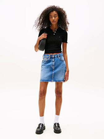 Tommy Jeans TJW POINTELLE POLO Kadın Siyah Kazak DW0DW20965BDS