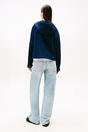 Kadın Kapüşonlu Cepli Cropped Ceket - Lacivert | L