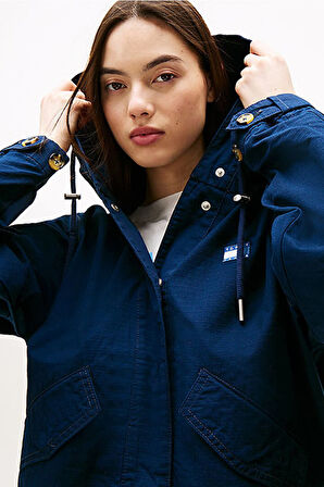 Kadın Kapüşonlu Cepli Cropped Ceket - Lacivert | L