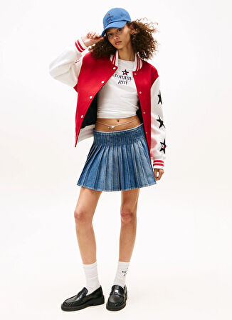 Tommy Jeans Yüksek Bel Mavi Kadın Düz Kısa Etek DW0DW212171A4