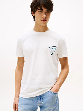 TOMMY HILFIGER Erkek Marka Logolu Pamuklu Günlük Kullanıma Uygun Beyaz1 T-Shirt DM0DM21934 YBL