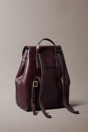 Kadın Kapaklı ve Büzgülü Monogram Desenli Sırt Çantası - Bordo | undefined